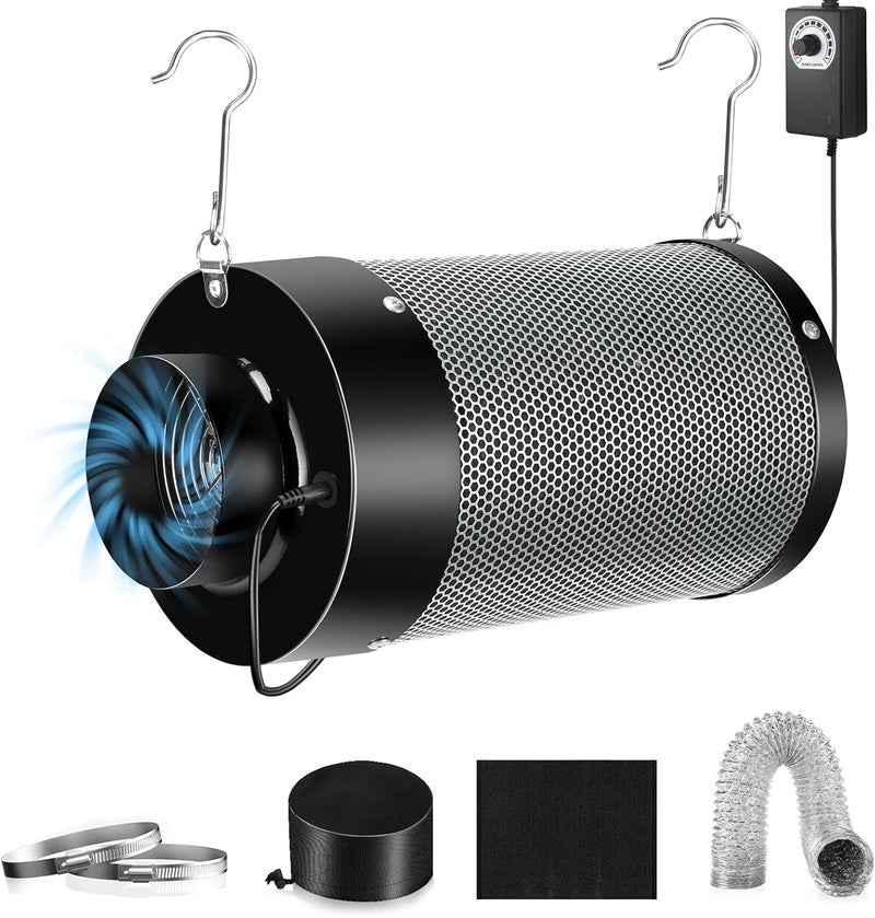 ATOUR 4'' Air Filtration Kit – 12-Speed Control, Quiet 14cm Fan & Carbon Filter. Includes 6.7' Ducting + Vent Cover. Perfect for Grow Tents, Indoor Gardens. Cool, Ventilate, Banish Odors – All-in-One. - Image 1